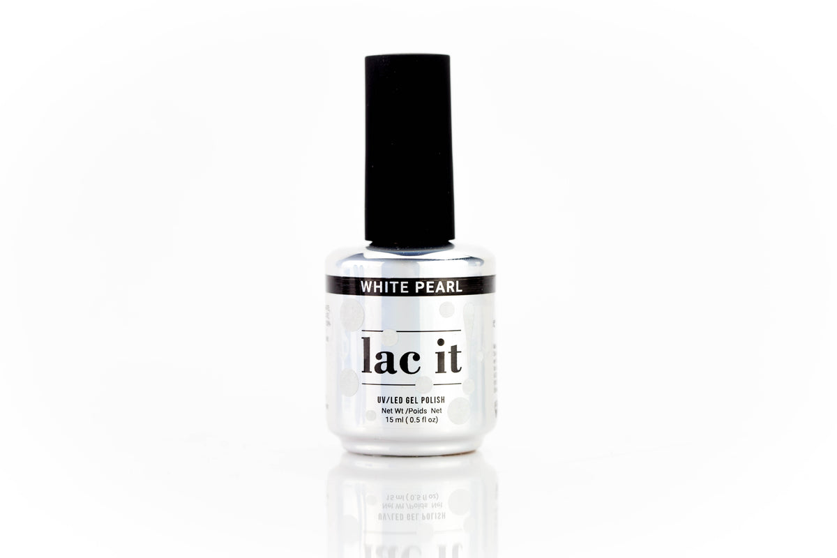 en Vogue Lac It! White Pearl white pearlescent shimmer UV/LED gel nail polish for professional nails and extensions bottle