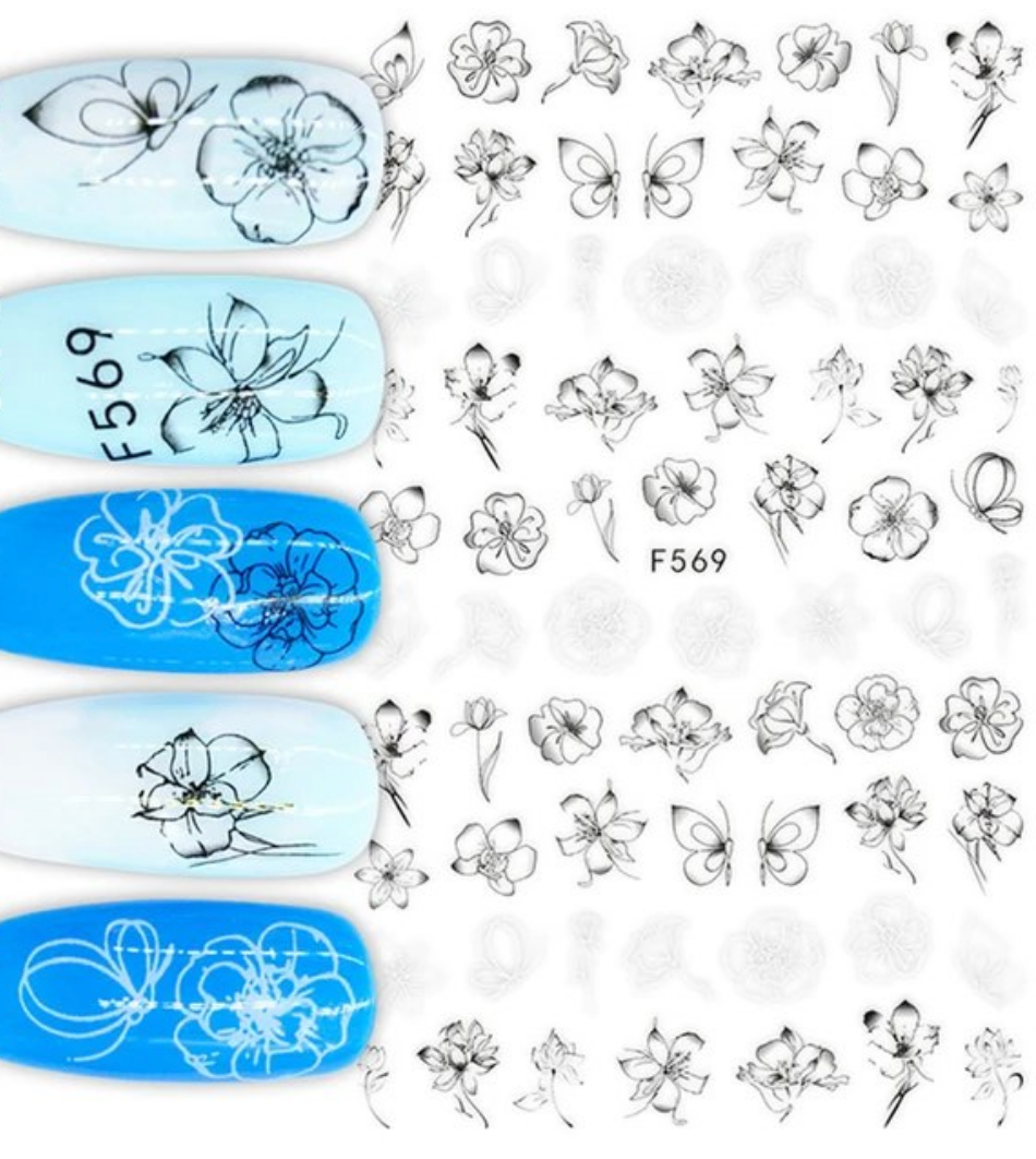 Dainty Outline Florals  F569 -  Thin Decals Main image