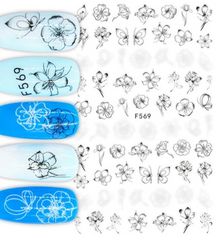 Dainty Outline Florals  F569 -  Thin Decals