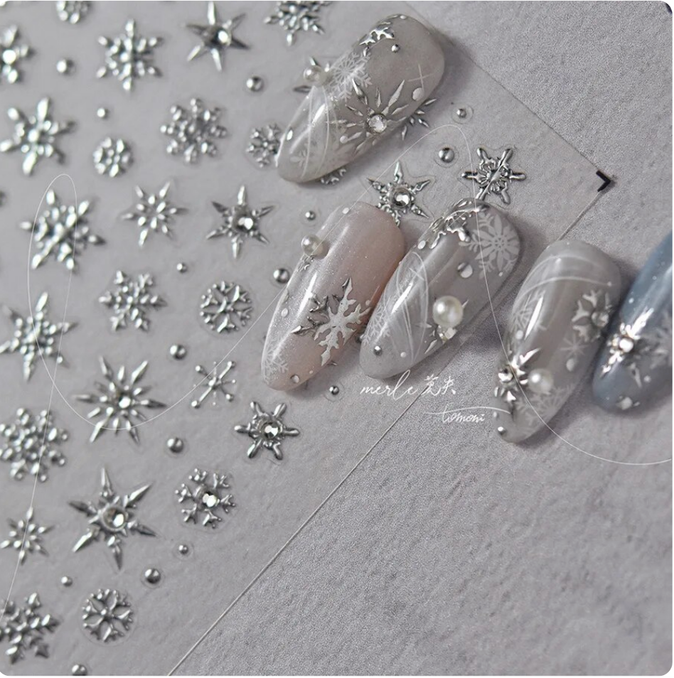 Embossed Silver Snowflakes w/ Crystals 429 -  Thin Decals Main image