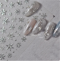 Embossed Silver Snowflakes w/ Crystals 429 -  Thin Decals