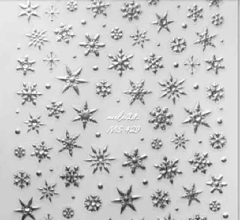 Embossed Silver Snowflakes w/ Crystals 429 -  Thin Decals Secondary image