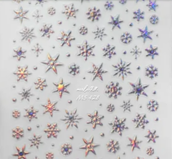 Embossed PINK Snowflakes w/ Crystals 428 -  Thin Decals