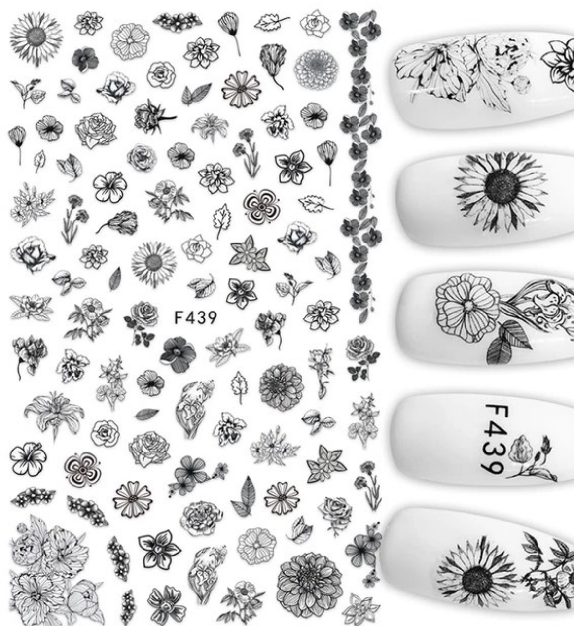Floral Monochrome F439 -  Thin Decals