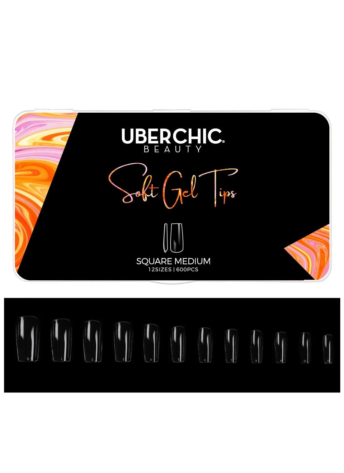 600 Soft Gel Tips: Square - Medium Clear Full Coverage Tips - Uber Chic Beauty Main image