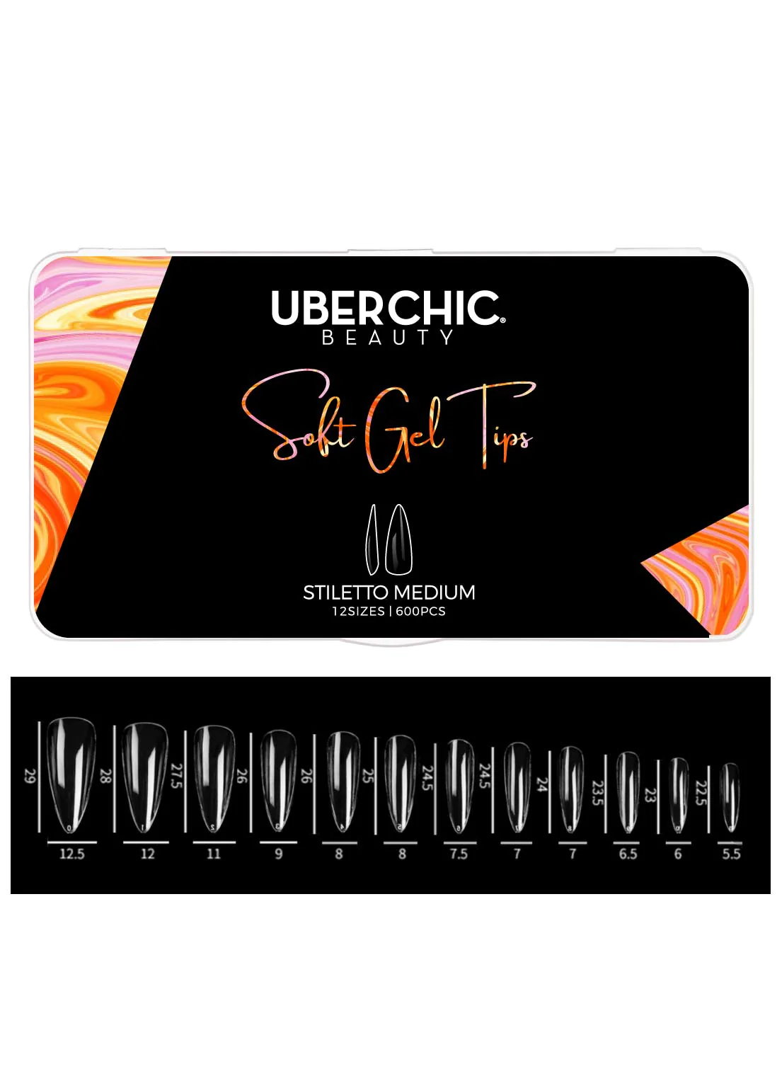 600 Soft Gel Tips: Stiletto - Medium Clear Full Coverage Tips - Uber Chic Beauty Secondary image