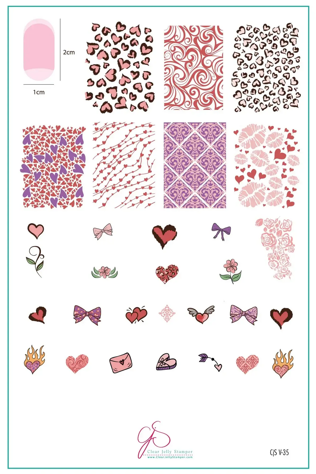 With Love (CjSV-35) Etched Nail Art Stamping Plate - Clear Jelly Stamper Plate