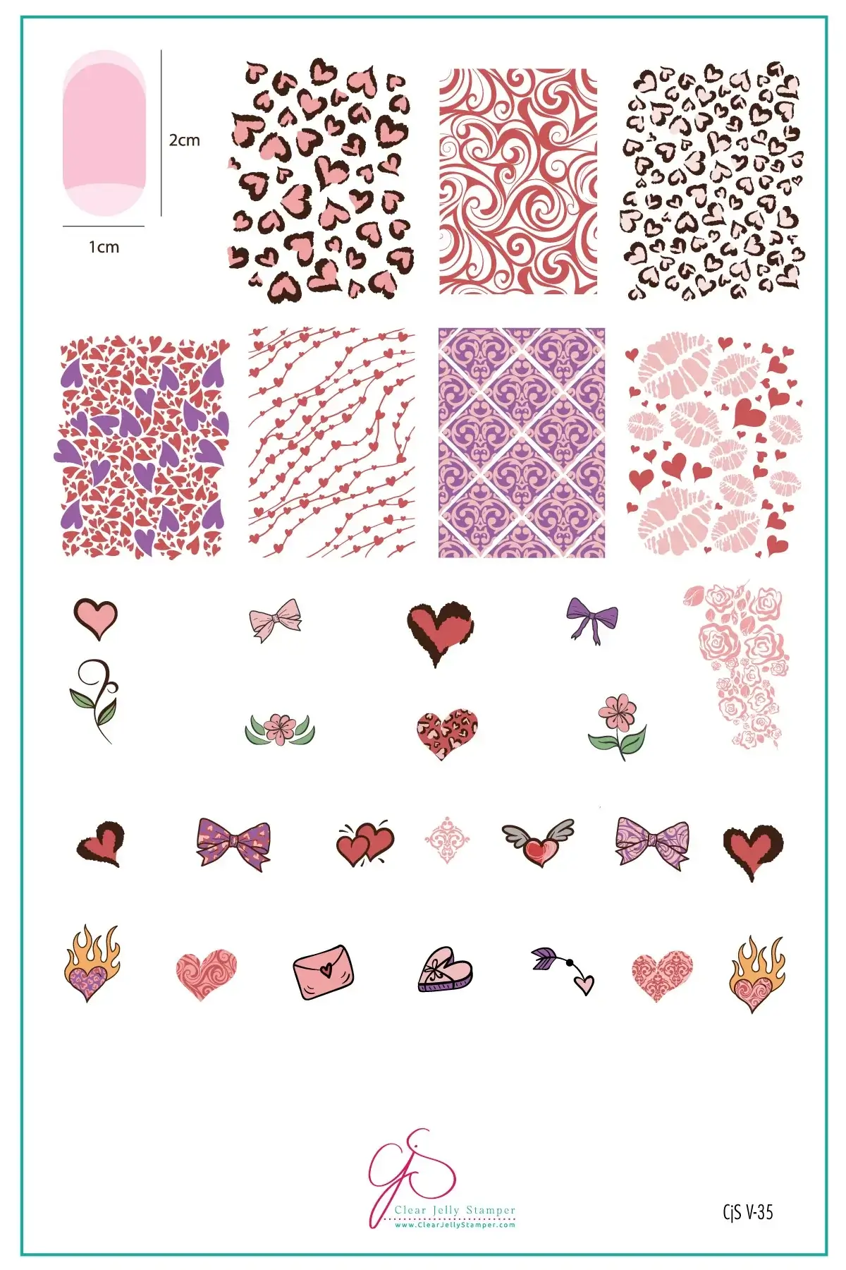 With Love (CjSV-35) Etched Nail Art Stamping Plate - Clear Jelly Stamper Plate