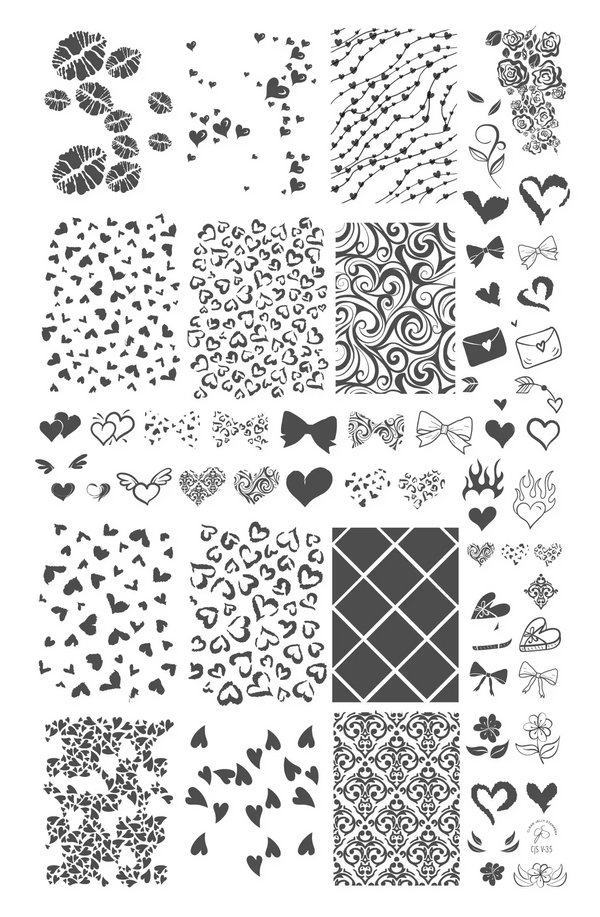 With Love (CjSV-35) Etched Nail Art Stamping Plate - Clear Jelly Stamper Plate