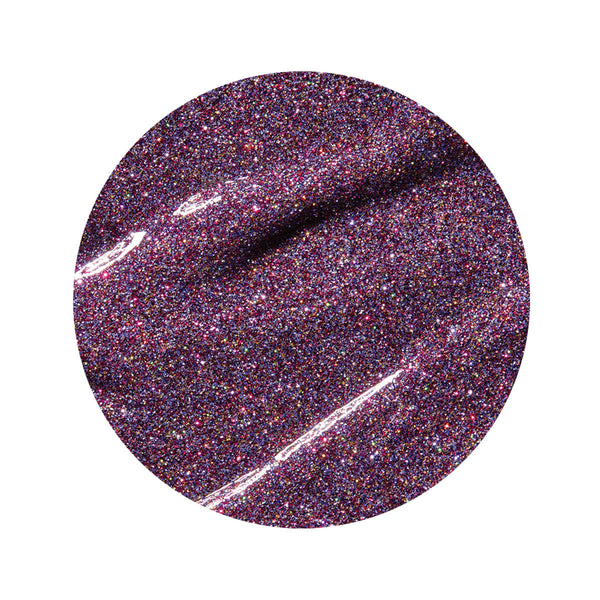 en Vogue belladonna purple, magenta, and gold microglitter gel polish for professional nails and extensions swatch