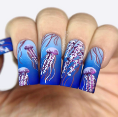 Blooming Sea (CjS-199) Etched Nail Art Stamping Plate -  CJS Medium Stamping Plate