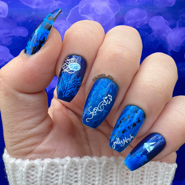 Blooming Sea (CjS-199) Etched Nail Art Stamping Plate -  CJS Medium Stamping Plate