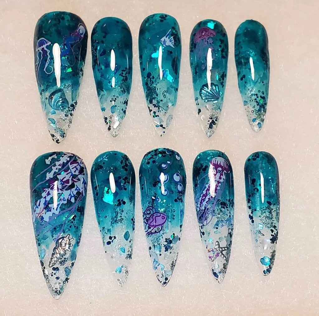 Blooming Sea (CjS-199) Etched Nail Art Stamping Plate -  CJS Medium Stamping Plate