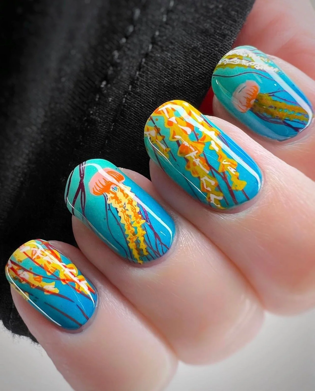 Blooming Sea (CjS-199) Etched Nail Art Stamping Plate -  CJS Medium Stamping Plate