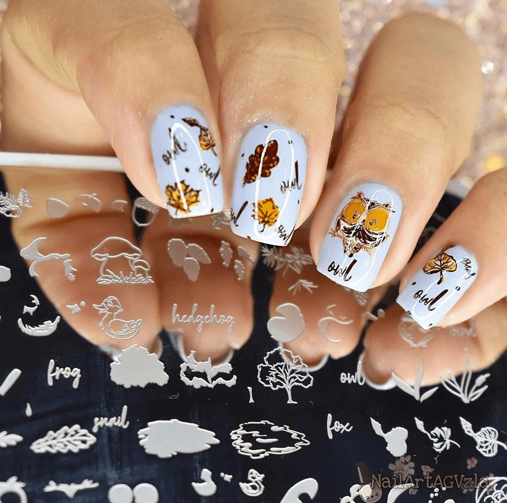 Fall in the Forest (CjS-272) Etched Nail Art Stamping Plate - Clear Jelly Stamper Plate