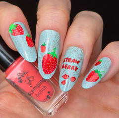 Straw-berry Sweet (CjS-350) Etched Nail Art Stamping Plate - Clear Jelly Stamper Plate