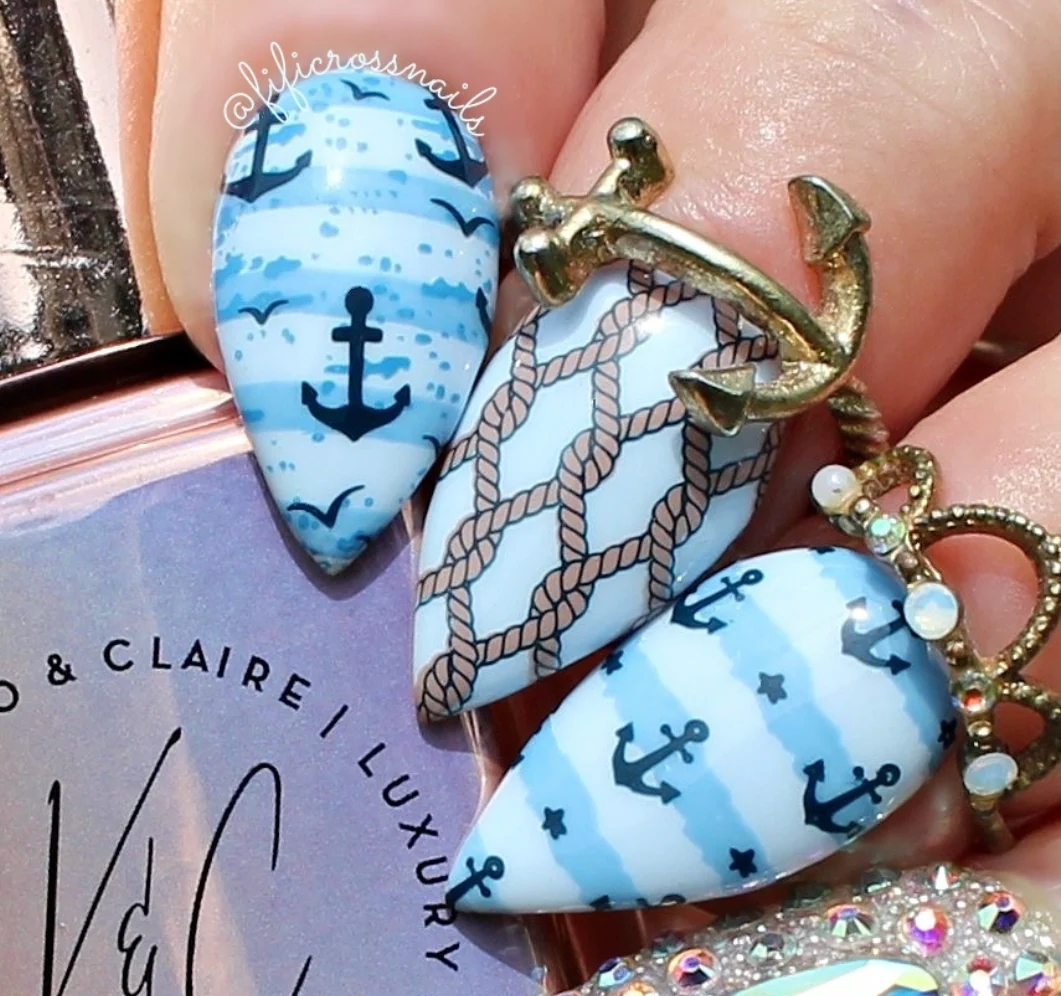 Salty Air & Sea Flair (CjS-414) Etched Nail Art Stamping Plate -  CJS Medium Stamping Plate