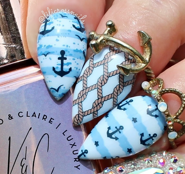 Salty Air & Sea Flair (CjS-414) Etched Nail Art Stamping Plate -  CJS Medium Stamping Plate
