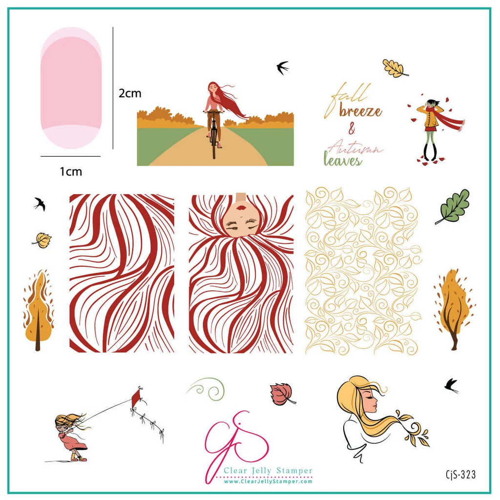 Fall Breeze (CjS-323) Etched Nail Art Stamping Plate - Medium Clear Jelly Stamping Plate