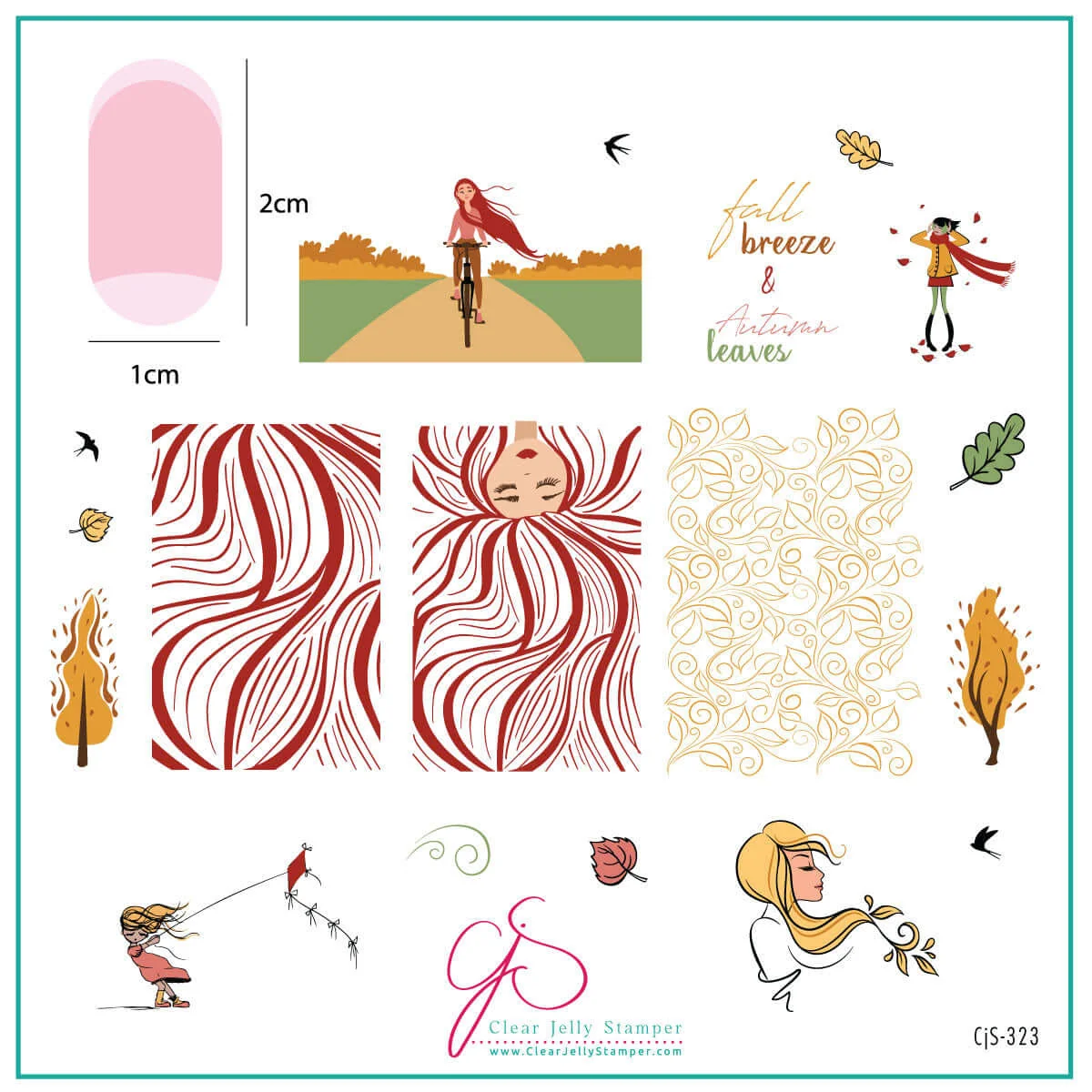 Fall Breeze (CjS-323) Etched Nail Art Stamping Plate - Medium Clear Jelly Stamping Plate
