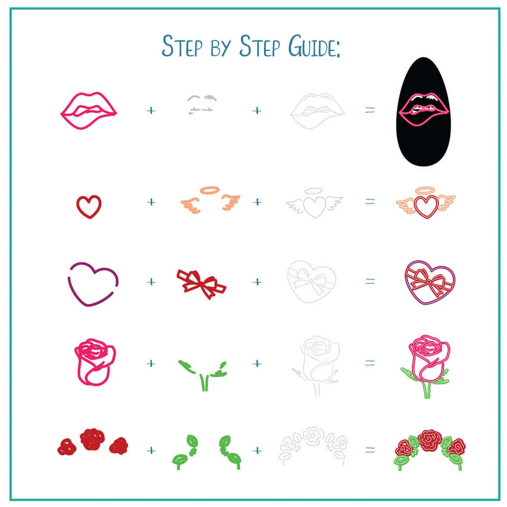 Neon Love (CjSV-56) Etched Nail Art Stamping Plate - Medium Clear Jelly Stamping Plate