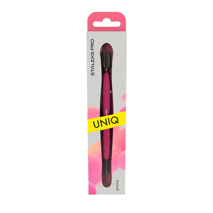 Staleks Pro UNIQ 10 TYPE 2 Gummy Manicure Pusher with Silicone Handle Narrow Rounded Pusher + Slanted Pusher PQ-10/2
