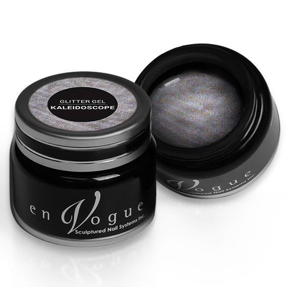 en Vogue kaleidoscope micro-holo and iridescent glitter gel polish for professional nails and extensions shown in container