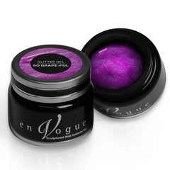 en Vogue so-grape-ful purple grape jelly base with iridescent micro-glitter gel polish for professional nails and extensions shown in container