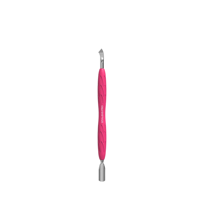 Staleks Pro UNIQ 10 TYPE 4.2 Gummy Manicure Pusher with Silicone Handle Narrow Rounded Pusher + Bent Blade PQ-10/4.2