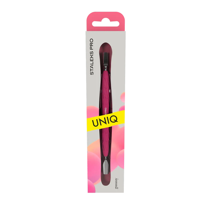 Staleks Pro UNIQ 10 TYPE 5 Gummy Manicure Pusher with Silicone Handle Narrow Rounded Pusher + Wide Blade PQ-10/5
