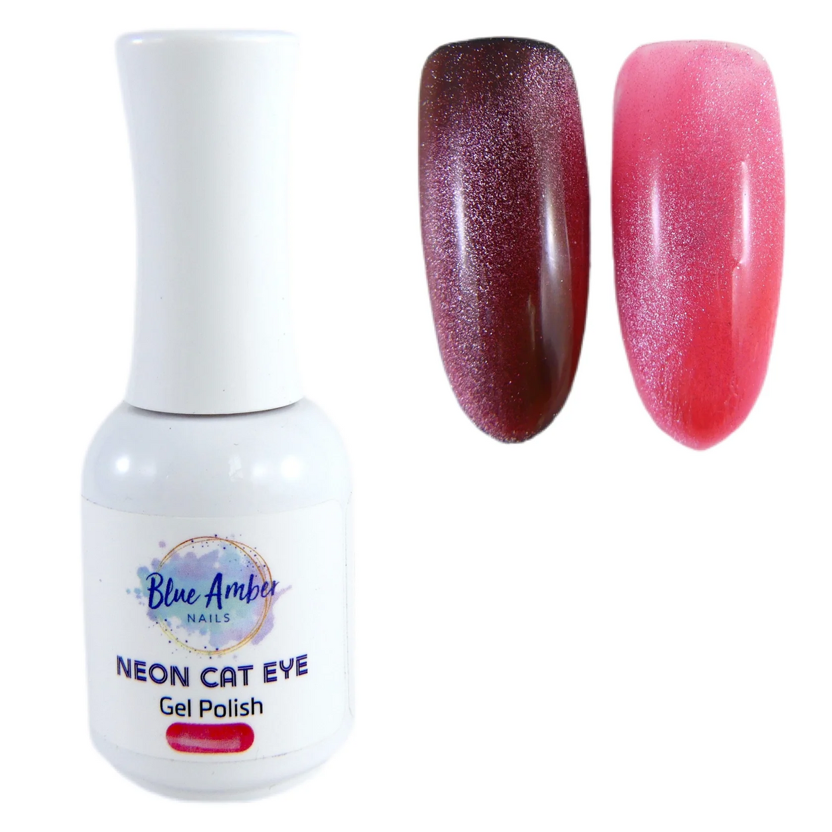 Neon Coral Cats Eye Gel Polish - Blue Amber Nails 15ml Each Main image