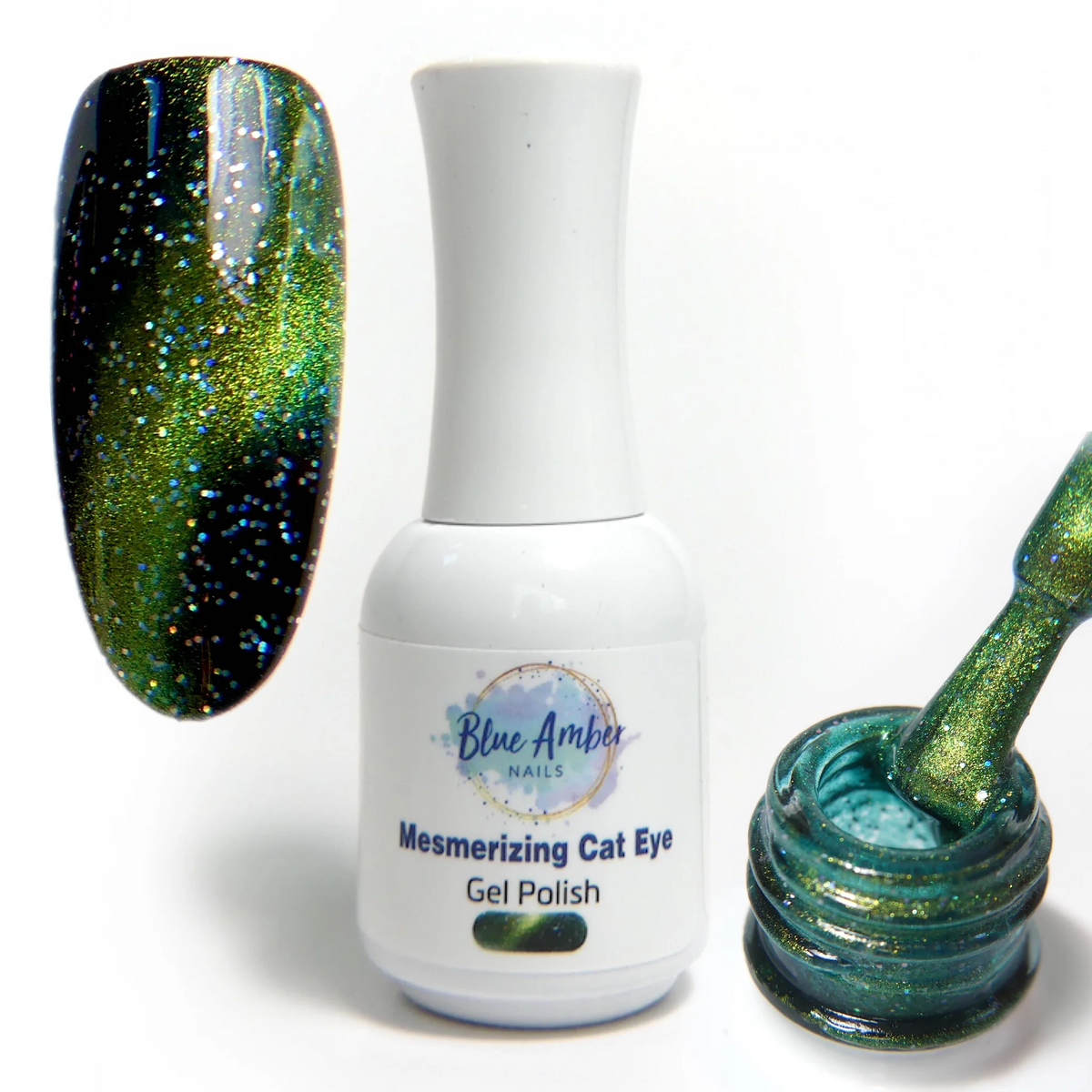 Mesmerizing Green Cats Eye Gel Polish - Blue Amber Nails 15ml Each Main image