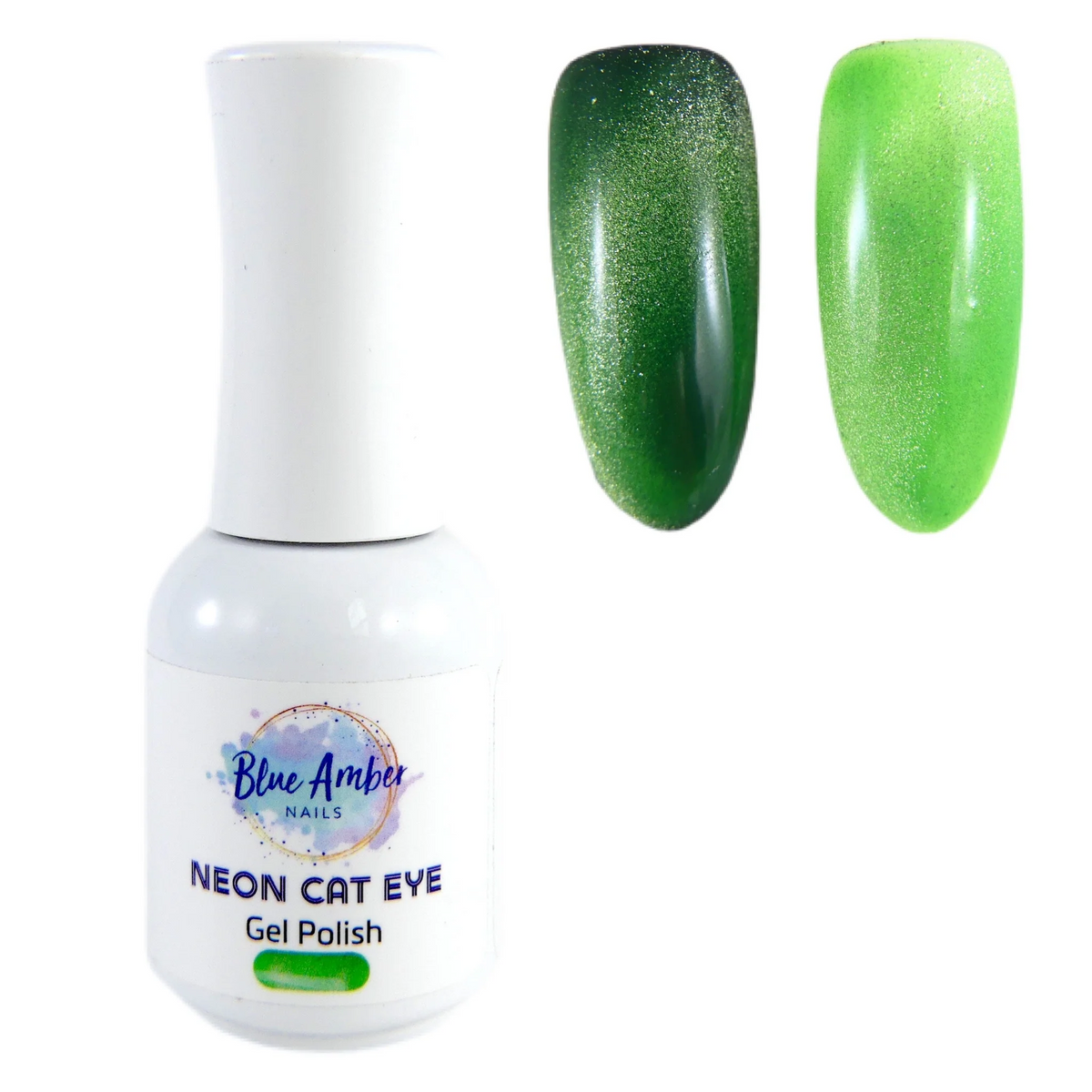 Neon Green Cats Eye Gel Polish - Blue Amber Nails 15ml Each