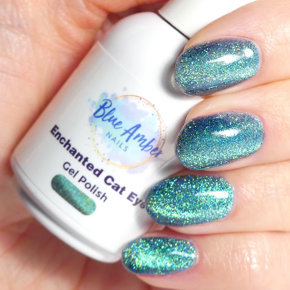 Enchanted Ocean Green Cats Eye Gel Polish - Blue Amber Nails 15ml Each Main image