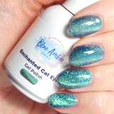 Enchanted Ocean Green Cats Eye Gel Polish - Blue Amber Nails 15ml Each