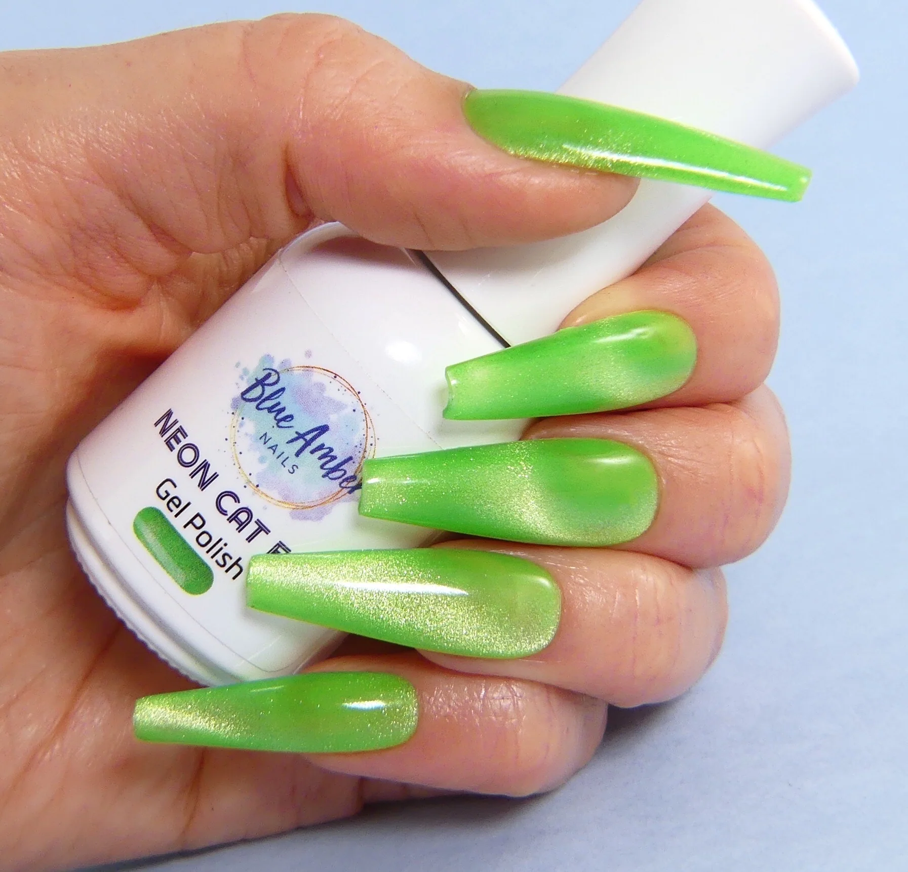 Neon Green Cats Eye Gel Polish - Blue Amber Nails 15ml Each Secondary image