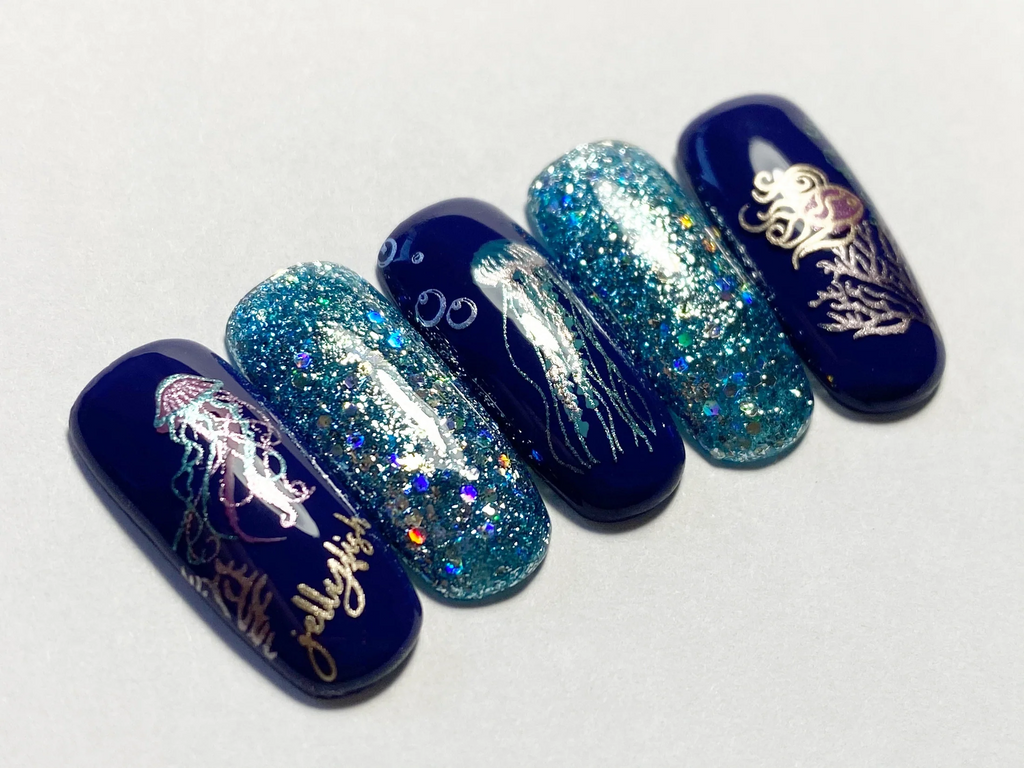Blooming Sea (CjS-199) Etched Nail Art Stamping Plate -  CJS Medium Stamping Plate