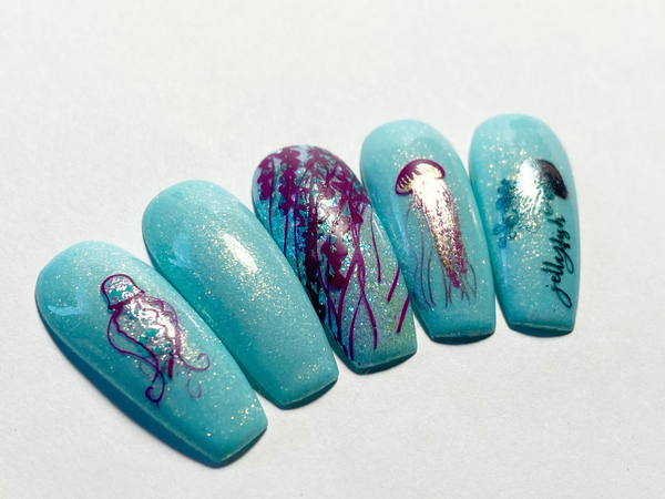 Blooming Sea (CjS-199) Etched Nail Art Stamping Plate -  CJS Medium Stamping Plate