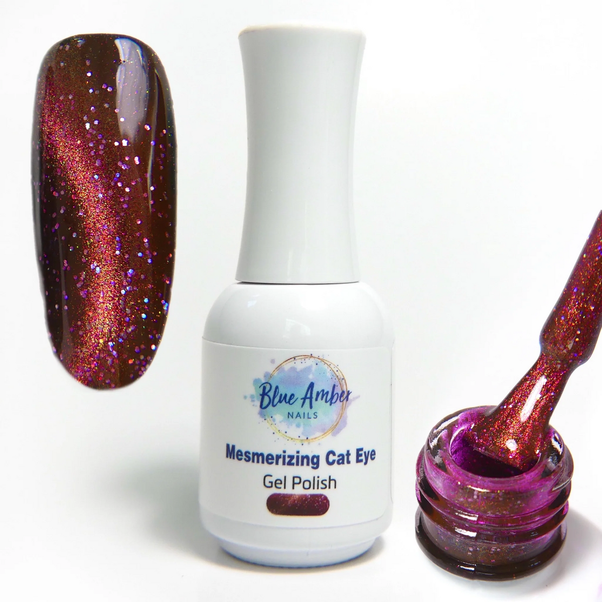 Mesmerizing Coral Cats Eye Gel Polish - Blue Amber Nails 15ml Each Main image