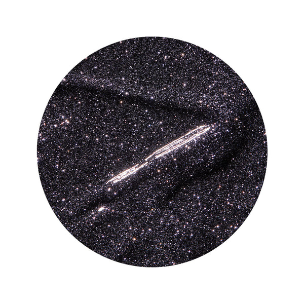 en Vogue lights-out black base full of gunmetal glitters. Glitter gel polish for professional nails and extensions swatch