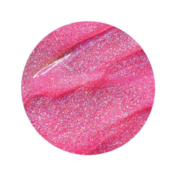 en Vogue oh-so-cosmo bubblegum pink jelly base with iridescent micro-glitter gel polish for professional nails and extensions swatch