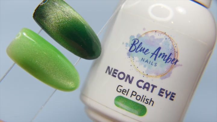 Neon Green Cats Eye Gel Polish - Blue Amber Nails 15ml Each