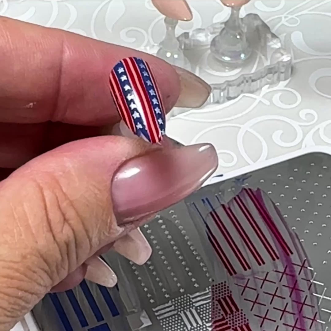 Stars, Stripes & Snacks (CjSH-139) Etched Nail Art Stamping Plate - Clear Jelly Stamping Plate