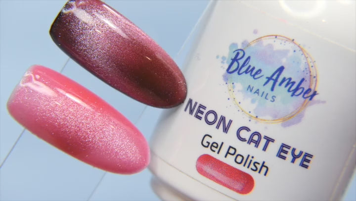 Neon Coral Cats Eye Gel Polish - Blue Amber Nails 15ml Each