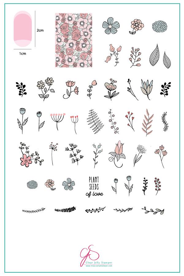 Blossoming Romance (CjS V-18)  - Clear Jelly Stamping Plate Main image