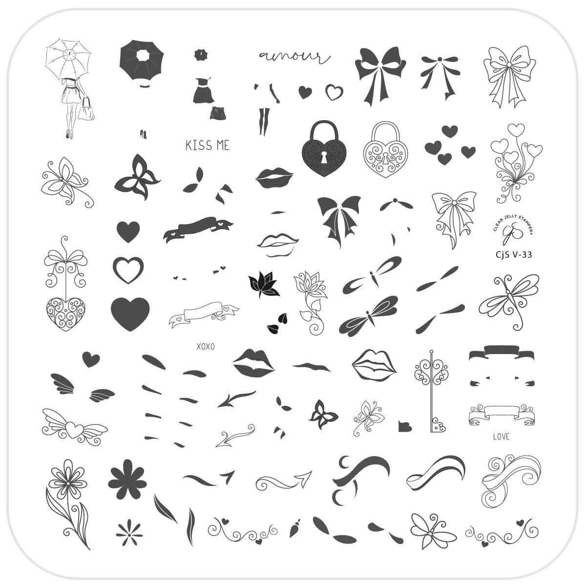 Amour (CjS-V33) Steel Nail Art Stamping Plate - CJS Medium Stamping Plate Secondary image