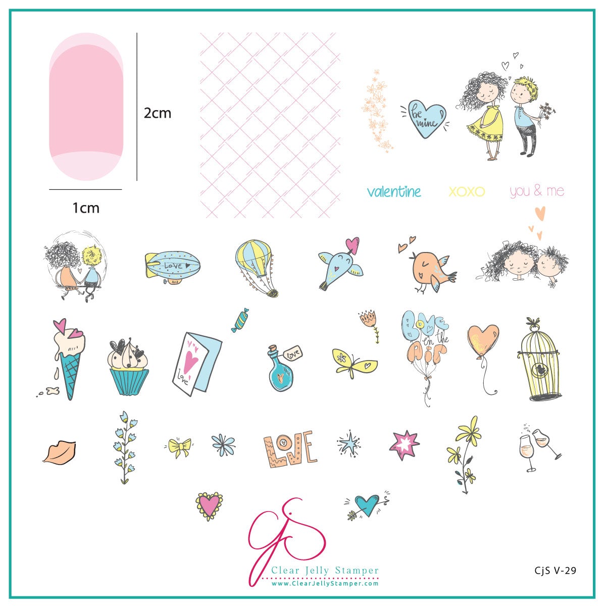 Be Mine (CjS-V29) Steel Nail Art Stamping Plate - CJS Medium Stamping Plate Main image