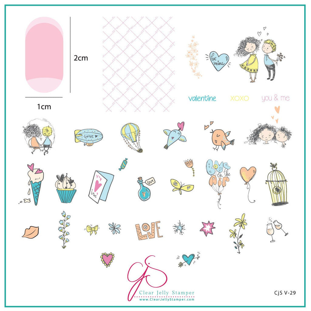 Be Mine (CjS-V29) Steel Nail Art Stamping Plate - CJS Medium Stamping Plate