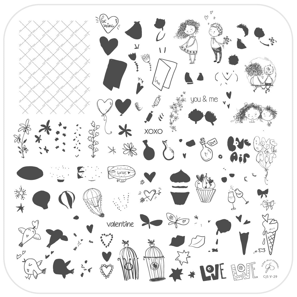 Be Mine (CjS-V29) Steel Nail Art Stamping Plate - CJS Medium Stamping Plate Secondary image