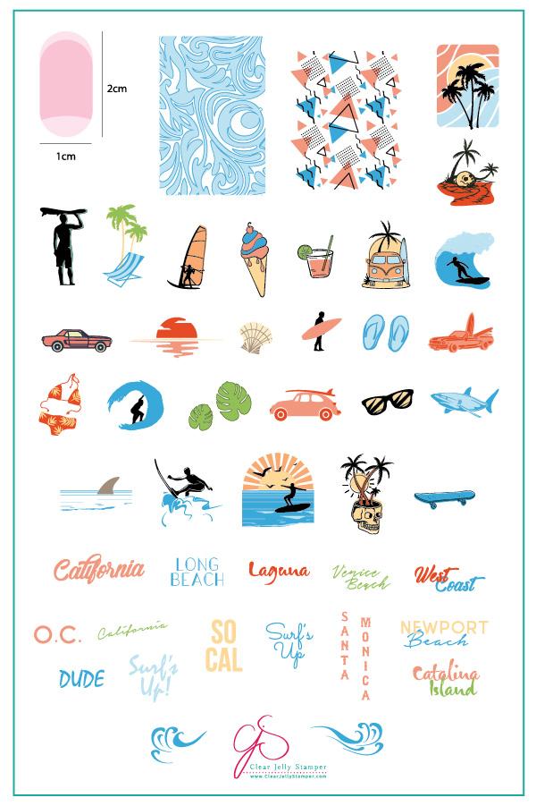 Surf's Up! - California (CjS-129) - Clear Jelly Stamping Plate Main image
